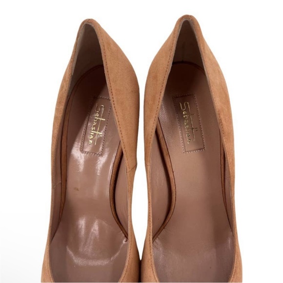 SEBASTIAN Italy Pumps Sand Suede Leather Heels Size 38 NEW - Picture 4 of 13